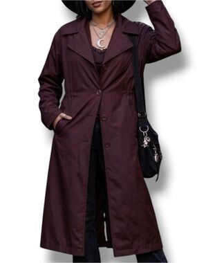 Vintage Y2K Northern Apparel EUC Witchy Plum Wine Fleece Lined Trench Coat XL